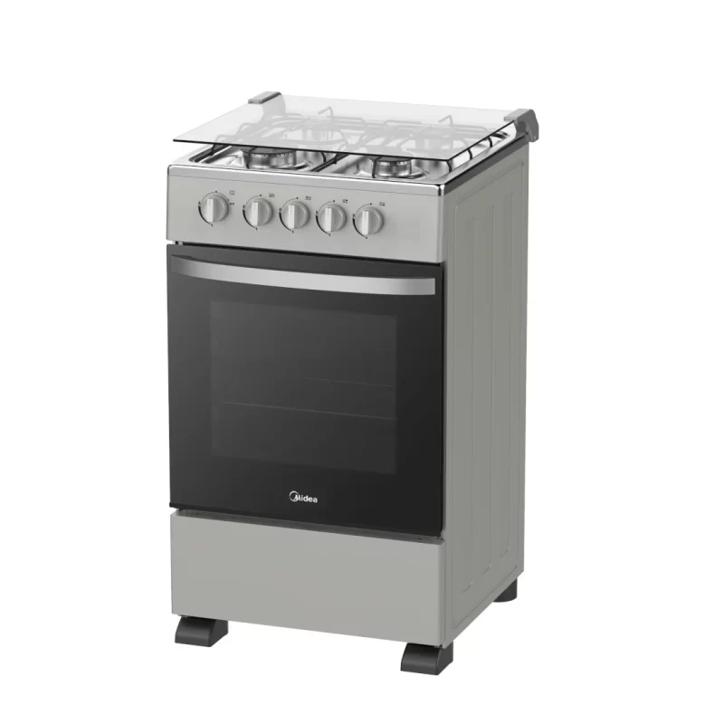 Midea Gazinière 4 Feux avec Couverture Vitre Silver - Allumage Automatique