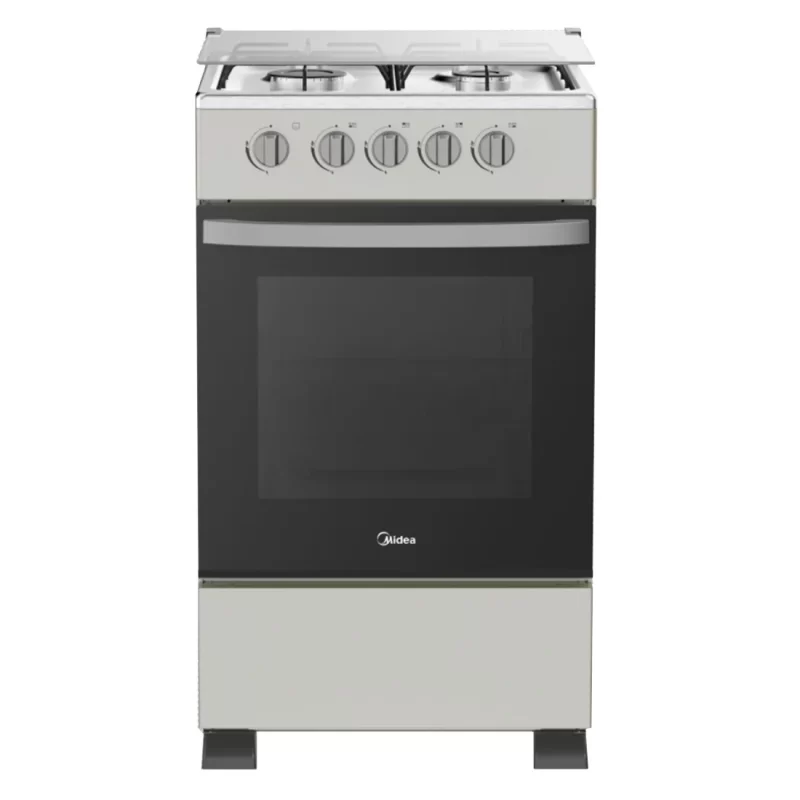 Midea Gazinière 4 Feux avec Couverture Vitre Silver