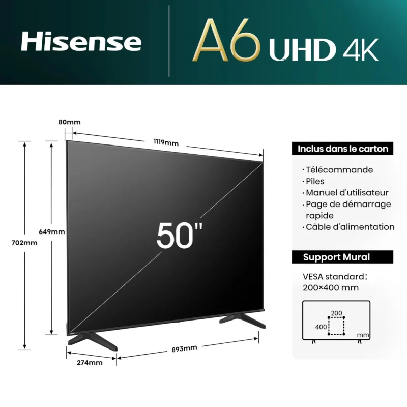 Hisense TV LED 50" Smart VIDAA - 4K UHD – Image 4